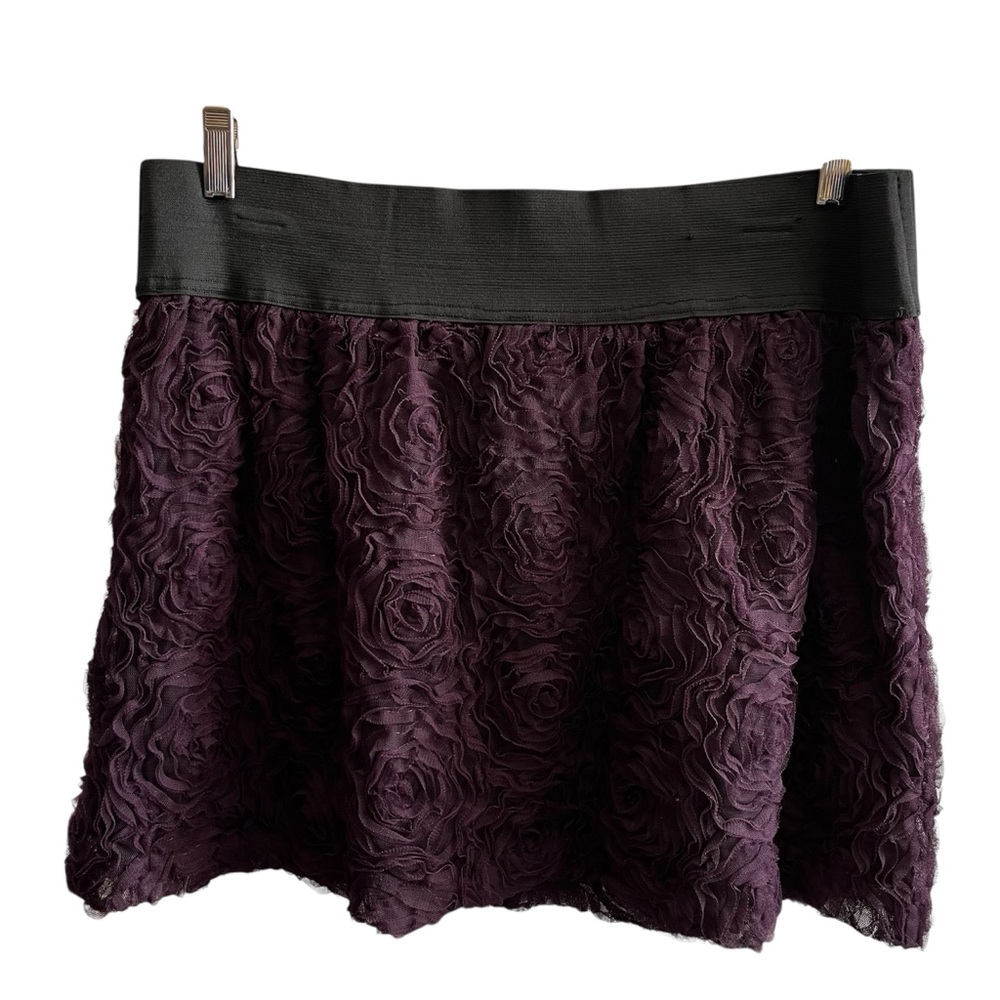 Y2K Stoosh Black Purple Textured Flower Mini Skirt size XL